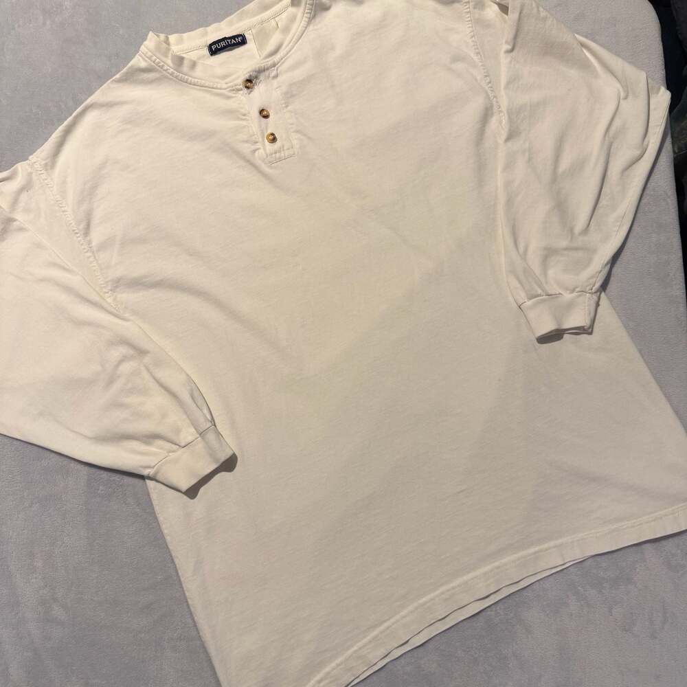 Puritan Vintage Men's Off-White Long Sleeve Henley Shirt